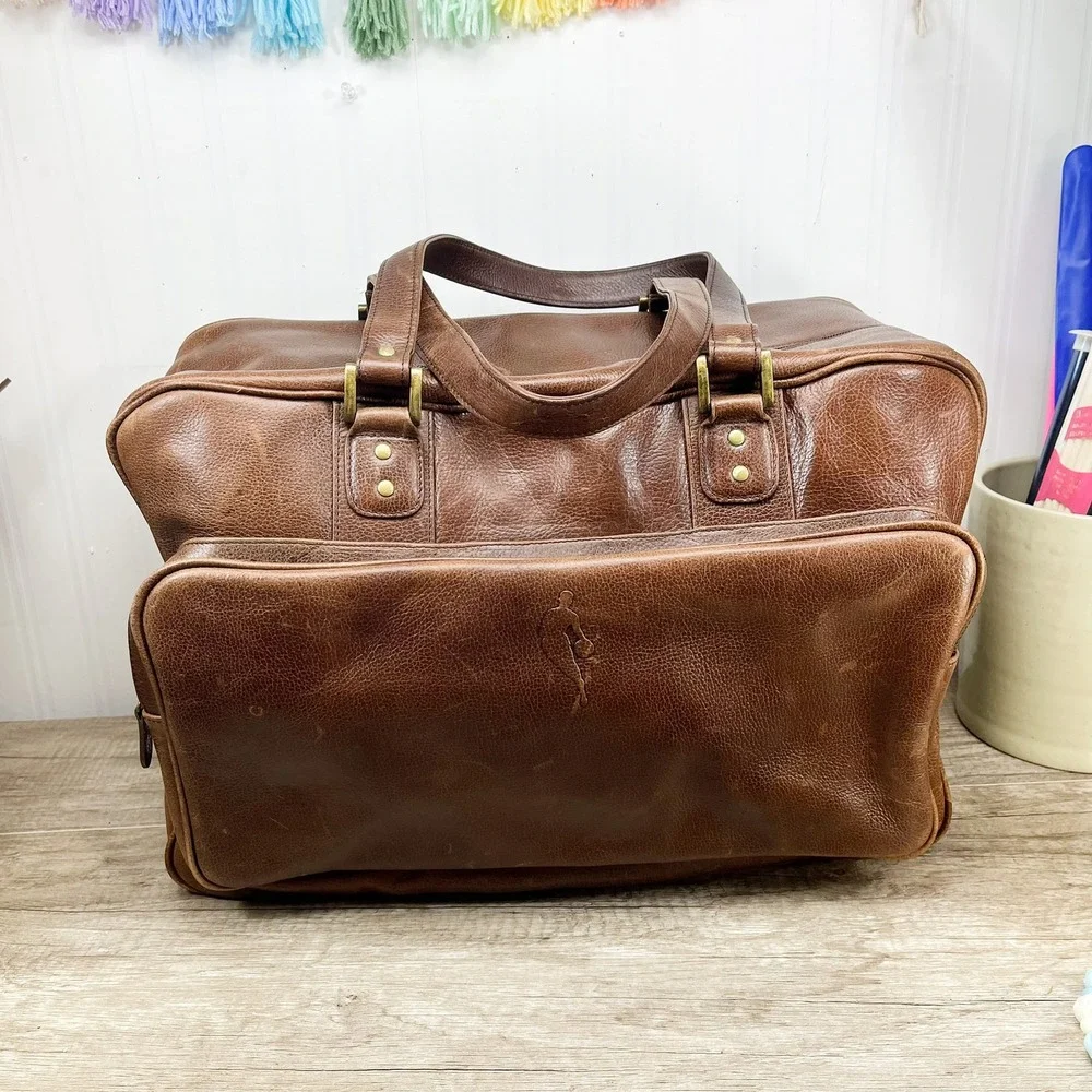 Vintage NBA Genuine Leather Duffel Bag Brown Pebble Grain Travel Weekend Bag